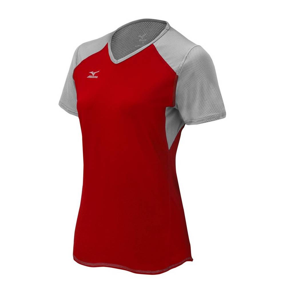 Damske Dresy Mizuno Techno VI Short Sleeve Volejbalove Červené/Strieborne/Siva Vypredaj PXOK60352